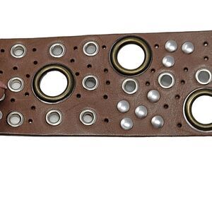 Antoniazzi Firenze Artesian Leather Belt XL‎ Brown Silver Bronze Grommet Studded